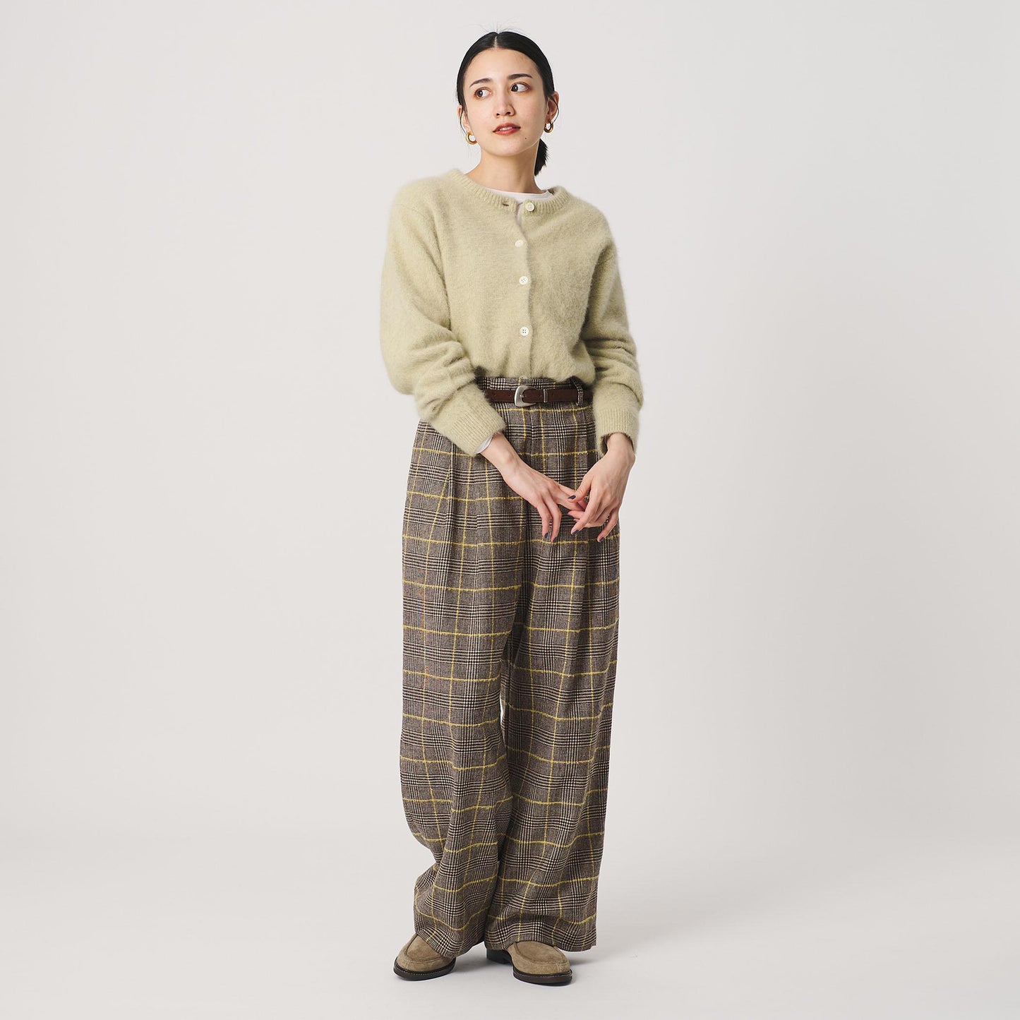 チェック ワイドタックパンツ