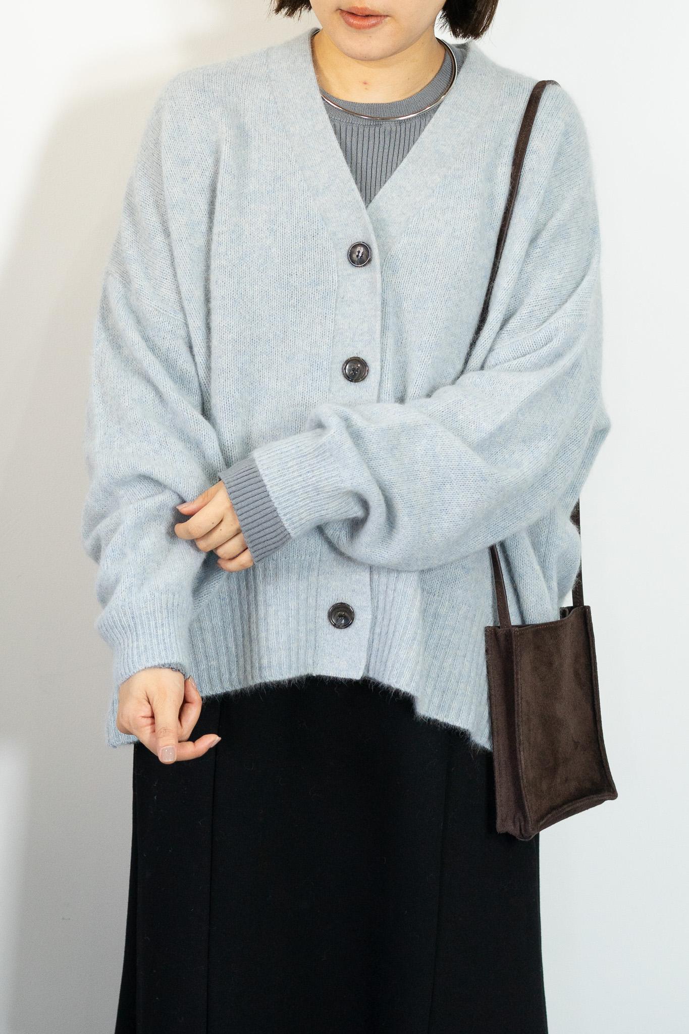 FOX混Vネックボクシーカーディガン