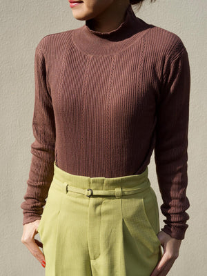 透かし柄ハイネックニット