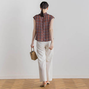 【WEB限定】カットジャガードチェックプリントブラウス