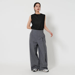 コットンナイロン クルーネック ノースリーブ Tシャツ