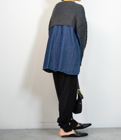 デニムドッキングケーブルニット