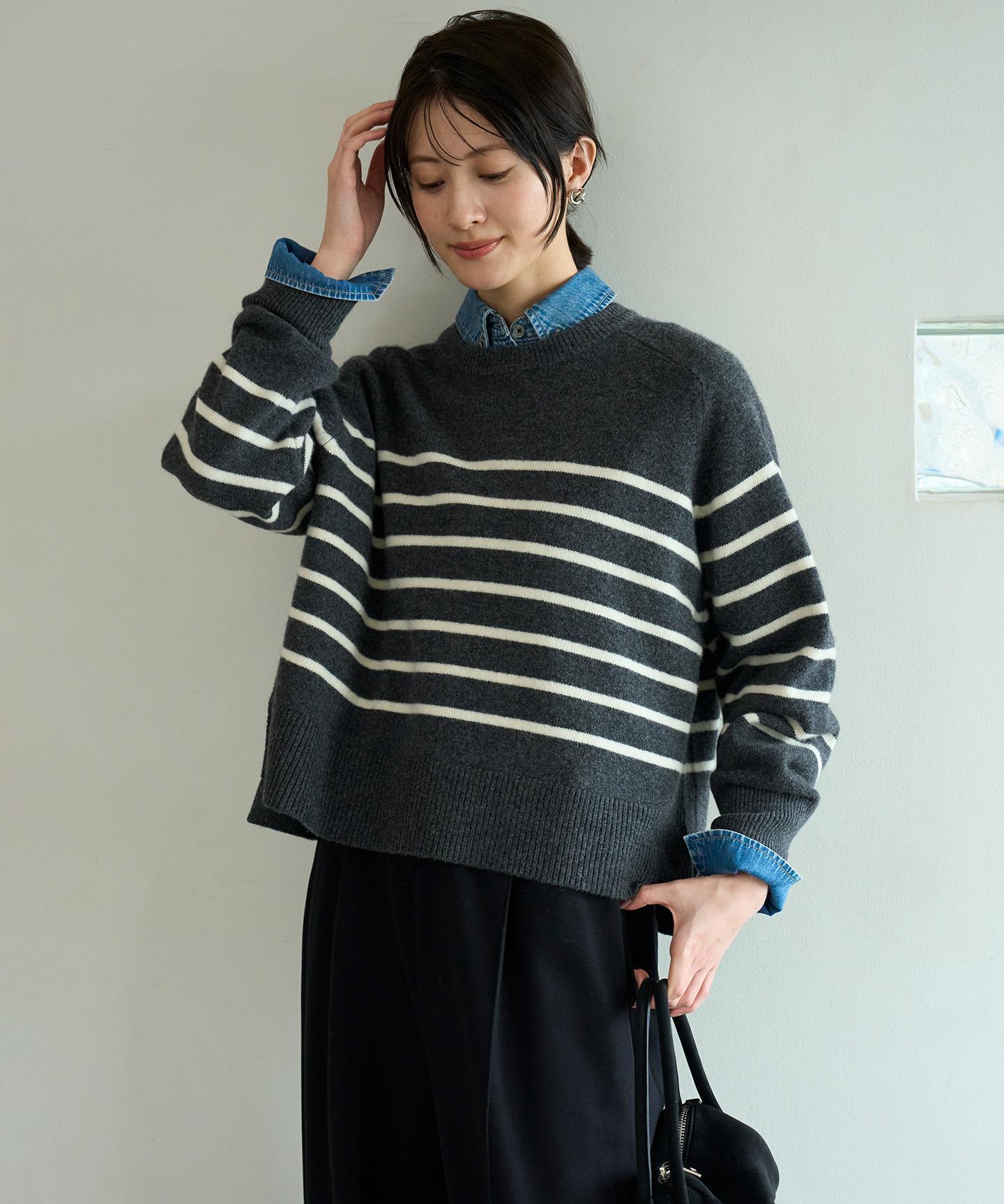 カシミヤブレンド クルーネックニット