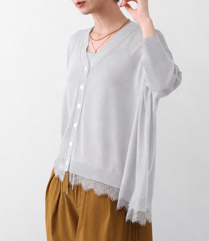 【UV加工】レースドッキングVネックニットカーディガン