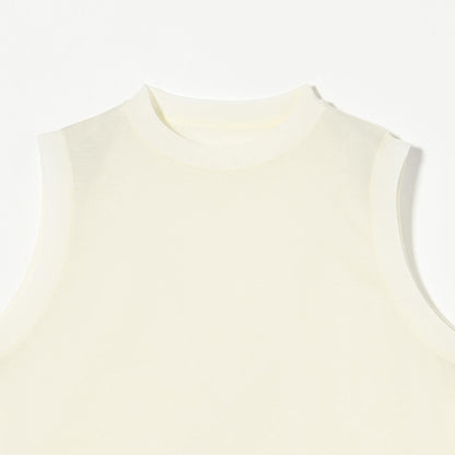 コットンナイロン クルーネック ノースリーブ Tシャツ