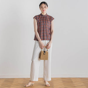 【WEB限定】カットジャガードチェックプリントブラウス