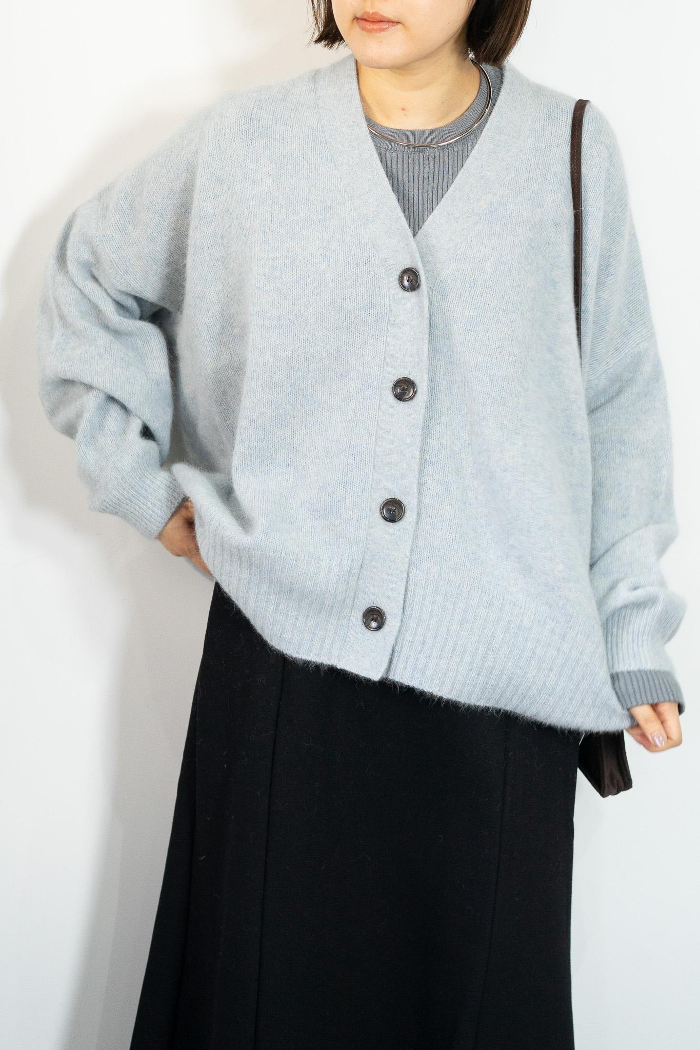 FOX混Vネックボクシーカーディガン