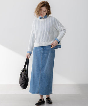 ライトダンガリー クロップド ボリュームスリーブ シャツ