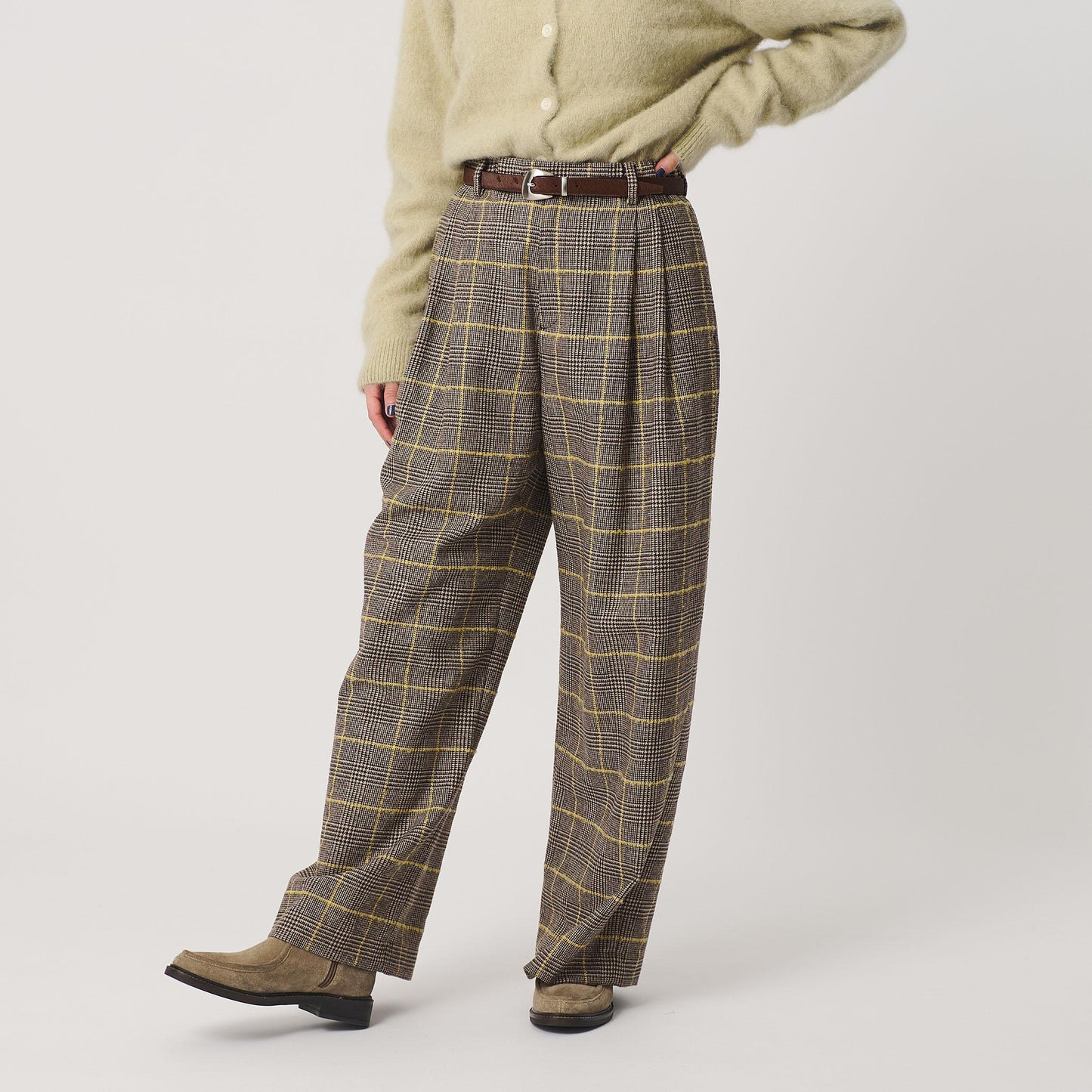 チェック ワイドタックパンツ