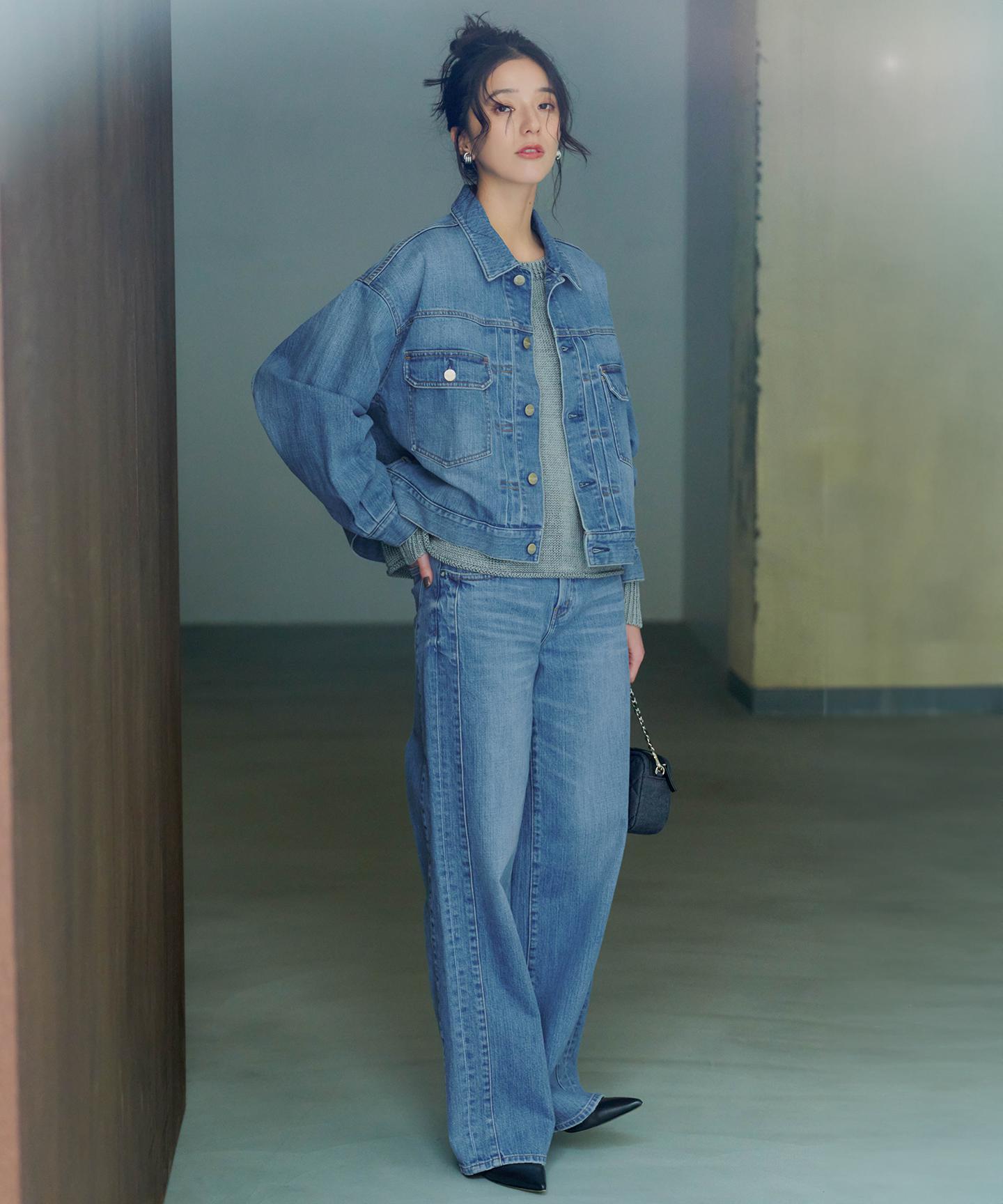 デニム ライン ワイドパンツ