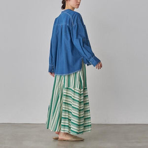 バンドカラーカジュアルデニムシャツ