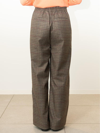 ワイドチェック柄ベルトパンツ