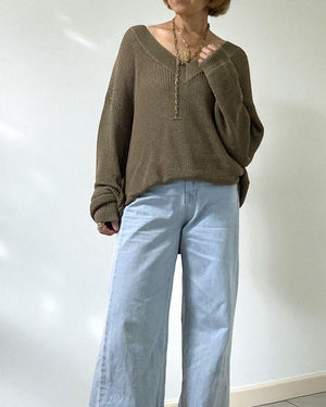 Vネックメッシュオーバーニット