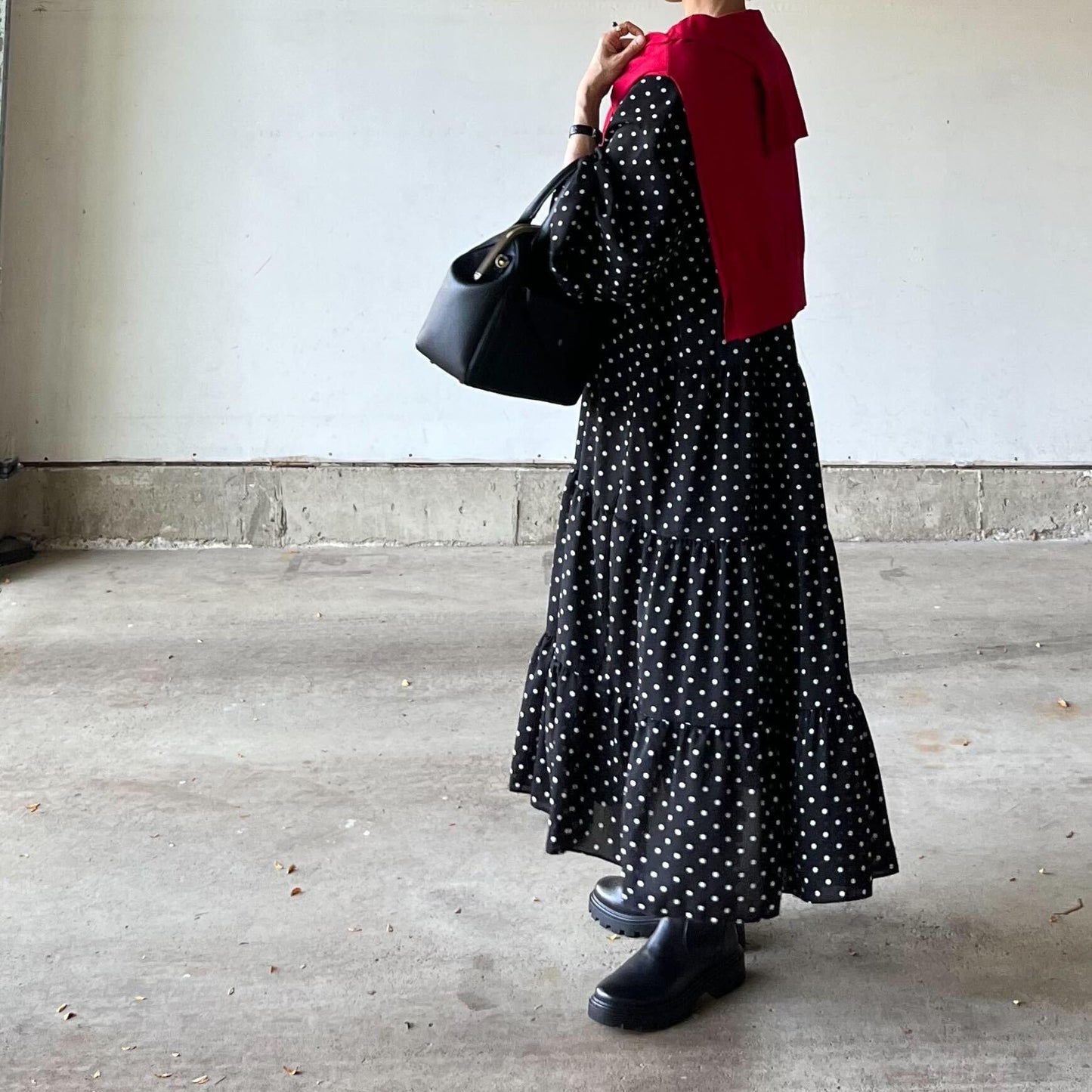 ドットスモッキングワンピース