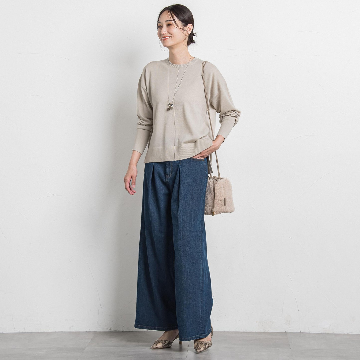 【WEB限定】ベーシックウールクルーネックニット≪洗える≫