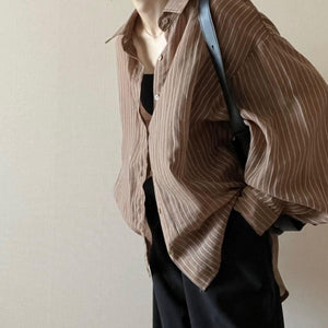 シアーストライプオーバーシャツ