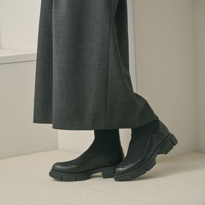 ニット レザーライク ブーツ 撥水/晴雨兼用