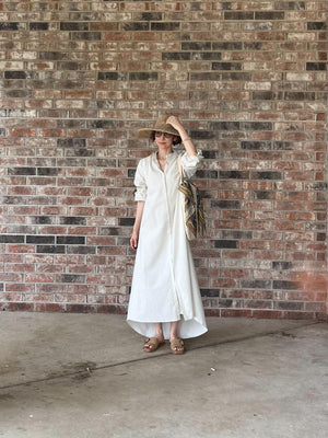 綿麻ロングワンピース（黒.オフホワイト）