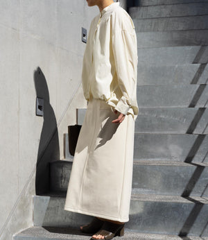 ラメストライプバッグギャザーシャツ