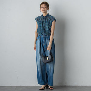 【WEB限定】カットジャガードチェックプリントブラウス