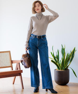 ウーステッドウール リブタートルネック ニット