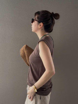 リネンノースリーブトップ