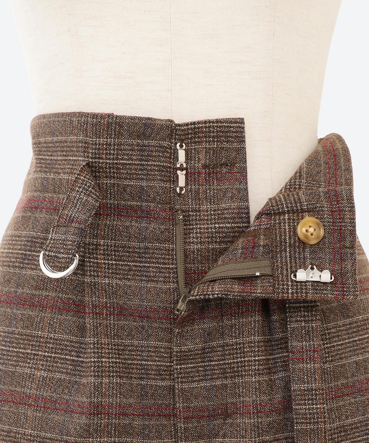 ワイドチェック柄ベルトパンツ