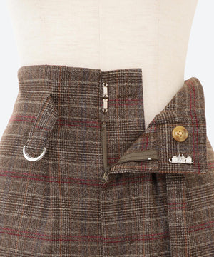 ワイドチェック柄ベルトパンツ