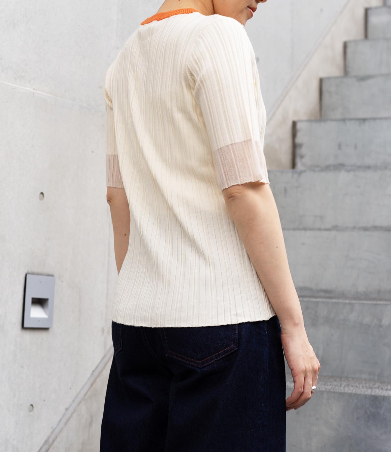 バイカラーシアースリーブスリムニット