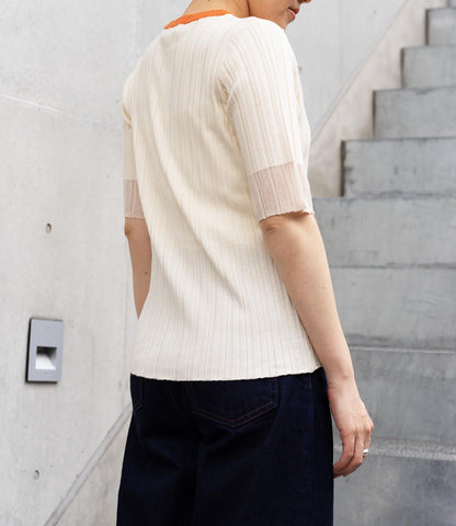 バイカラーシアースリーブスリムニット