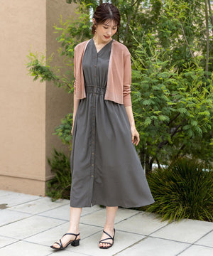 フロントボタンギャザー ワンピース