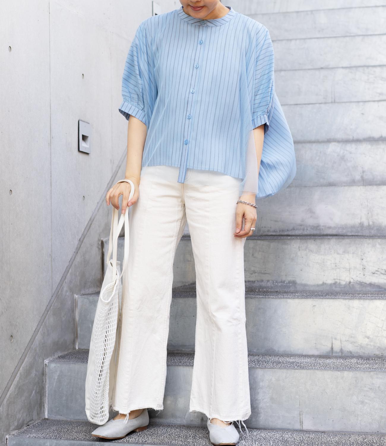 チュールレイヤードドレープブラウス