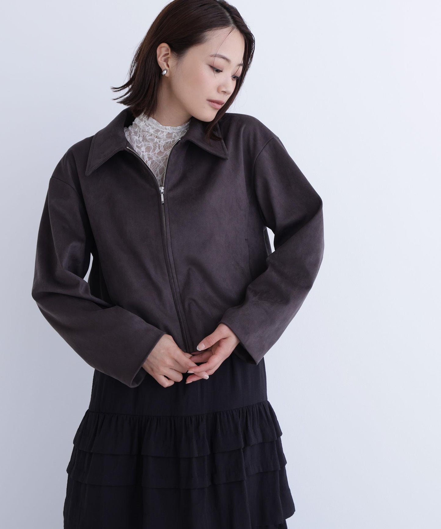 ステンカラーフェイクスエードブルゾン