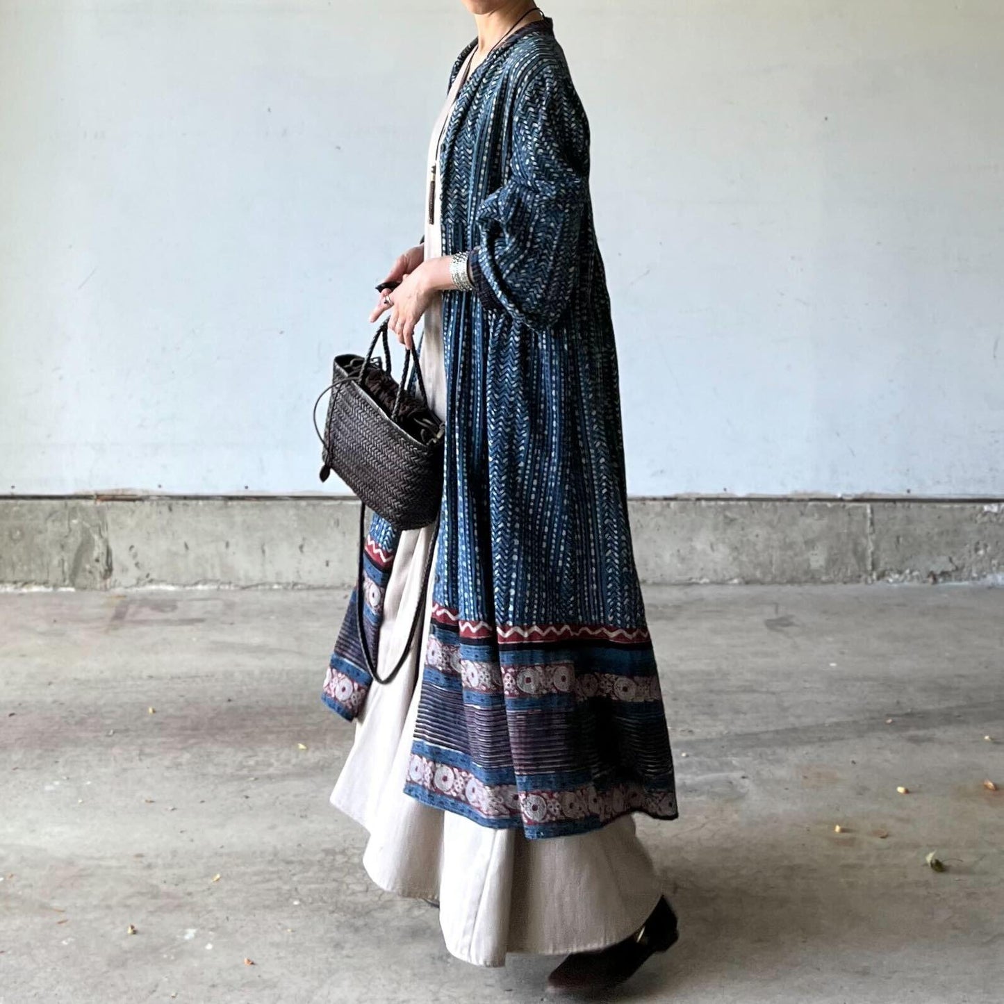 ブロックプリントワンピースコート