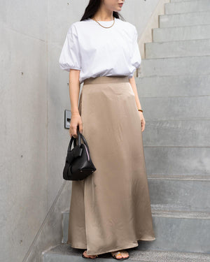 微光沢サテンナロースカート