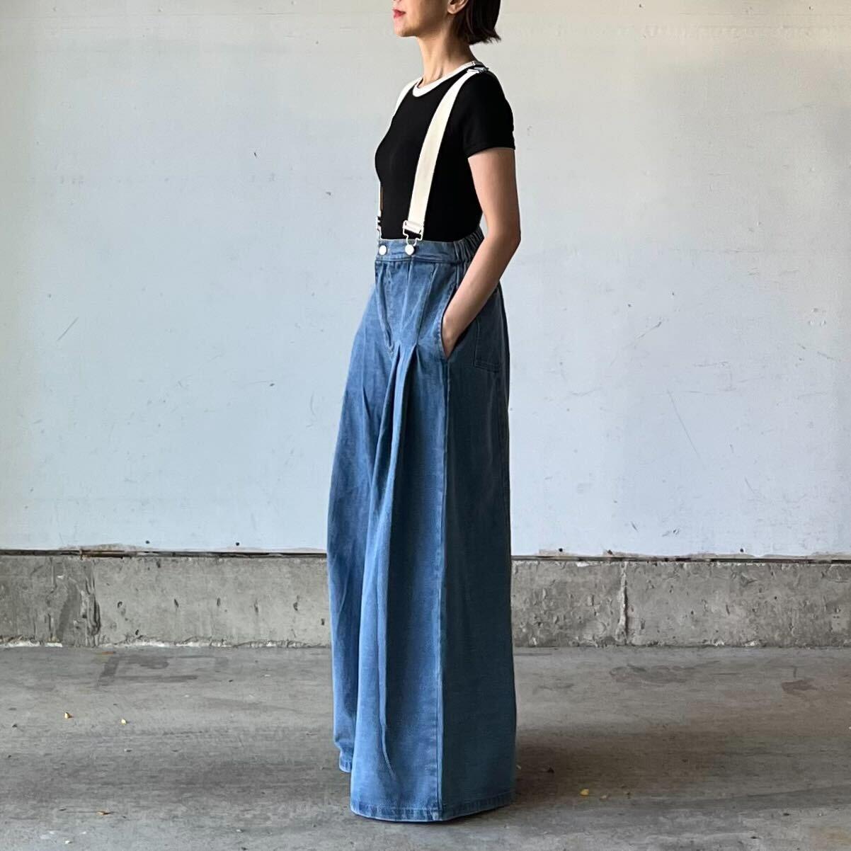 サスペンダーワイドデニムパンツ