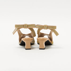 ＜SY＞ポインテッドピープトゥリボンバックベルト パンプス45●↑