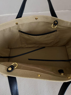 レザーハンドルキャンバストート