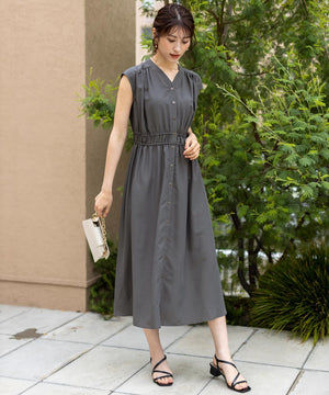 フロントボタンギャザー ワンピース