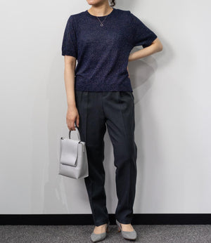 ラメニットハーフスリーブトップス