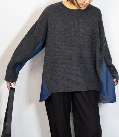 デニムドッキングケーブルニット