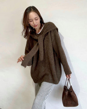 ウール混ショール付きニット