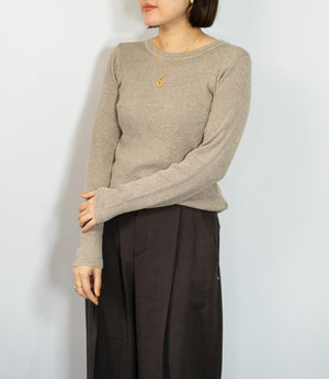 ラメリブクルーネックスリムニット