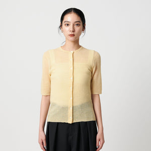 ウールナイロン クルーネックハーフスリーブカーディガン