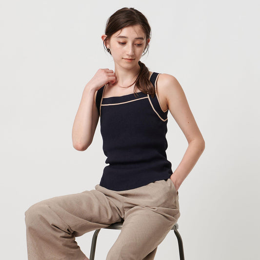 リブスクエアネック パイピングキャミソール - ウォッシャブル -