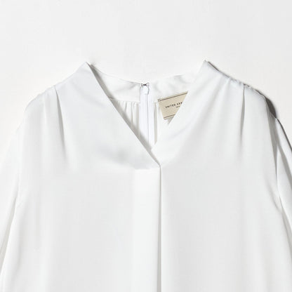 バック サテン Vネック ロングスリーブ ブラウス ‐ウォッシャブル‐