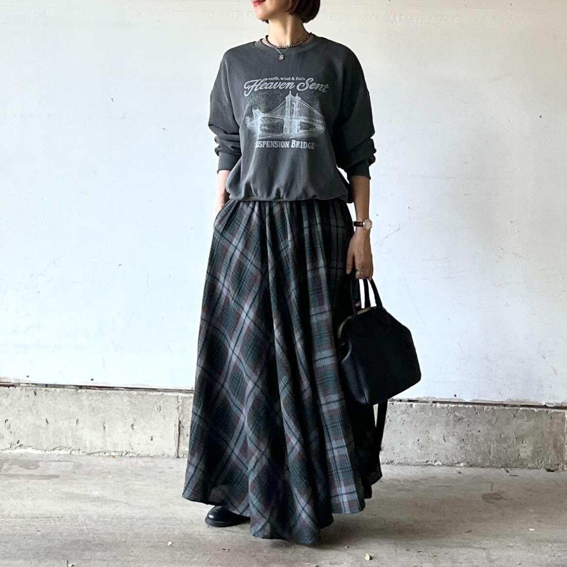 ムードチェックマキシロングスカート