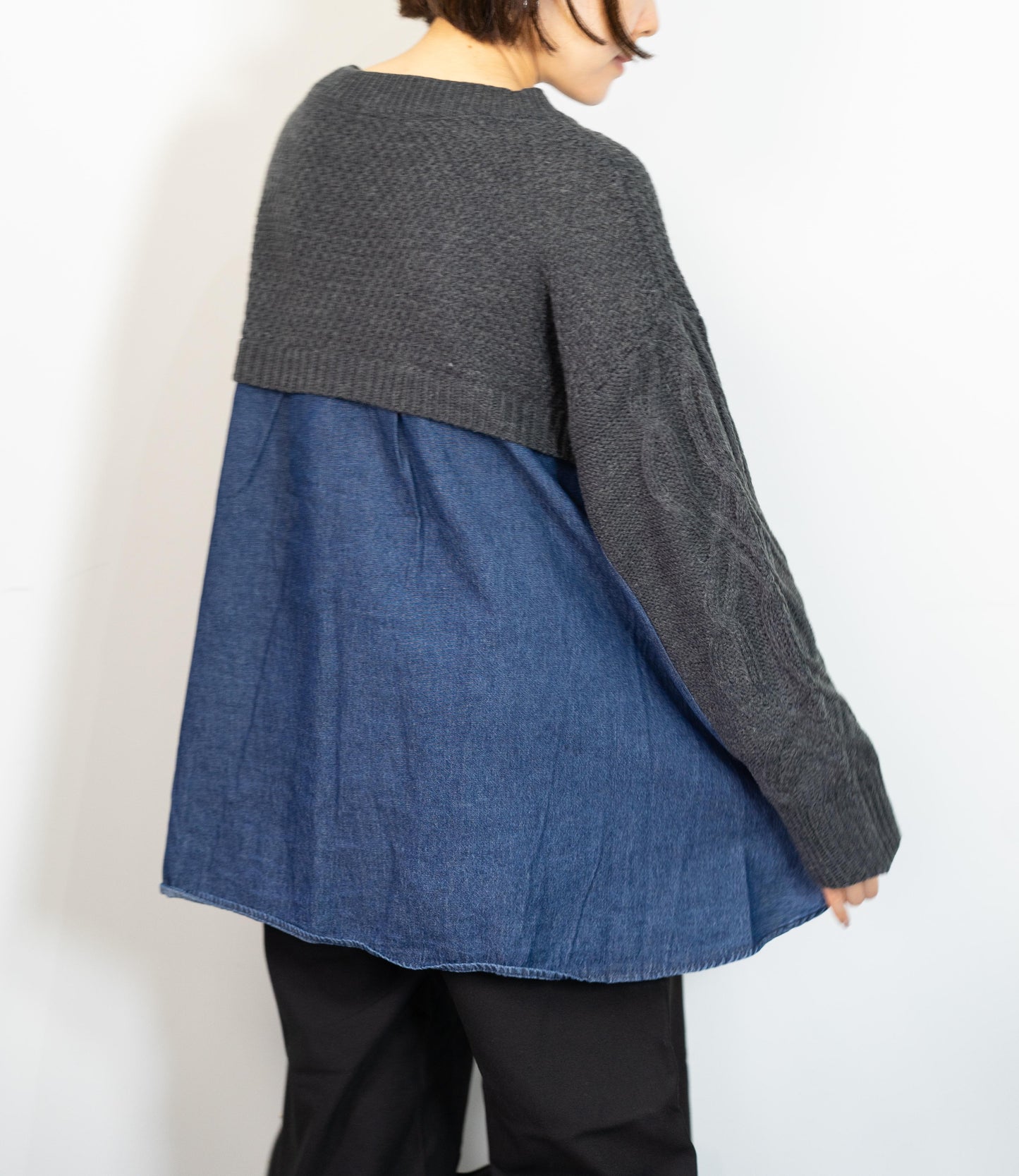 デニムドッキングケーブルニット