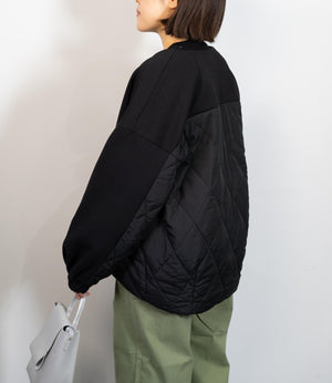 キルティング切替ノーカラーコート