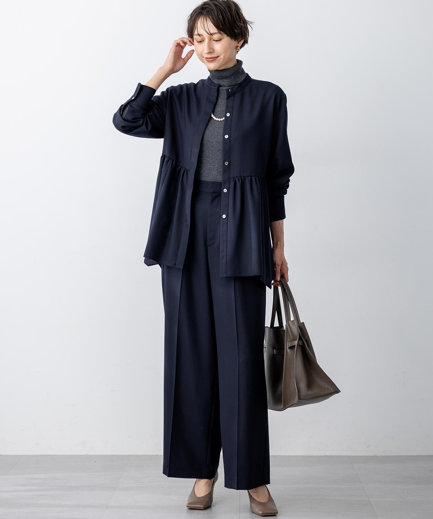 ウーステッドウール リブタートル ニット